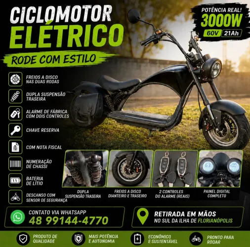 Clomotor elétrico 3000W 60V 21Ah com nota fiscal e chassi gravado Ano 2022 Procedência!
