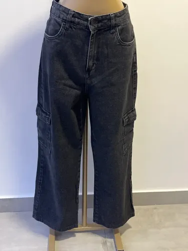 Calça cargo wide feminina Dzarm jeans preta
