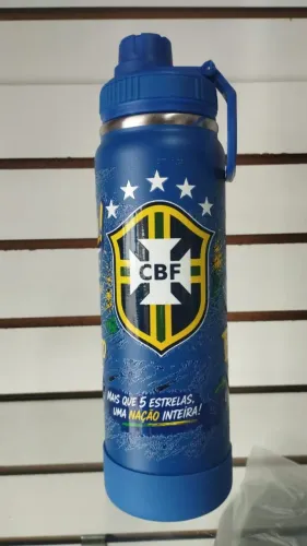 Garrafa Térmica Brasil CBF Personalizada 1L Inox | Pentacampeão do Mundo