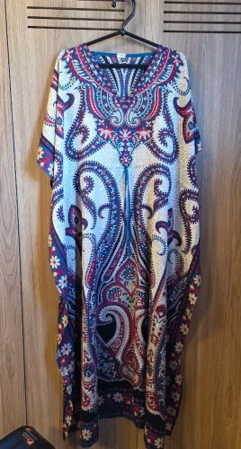  saída de praia/kaftan longo, com estampa