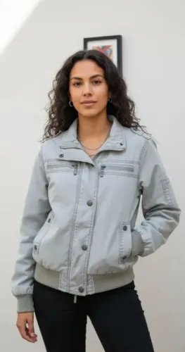 Jaqueta Feminina Verde Militar Com Bolsos G
