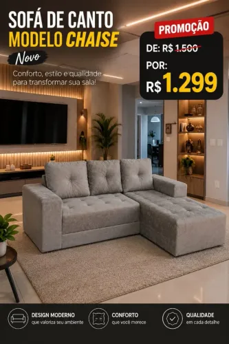Promoção imperdível por apenas 1.299 Sofá de canto Modelo Shase 3 lugares bem espaçoso