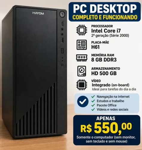 PC Desktop i7 2ª Geração + 8GB DDR3 + HD 500GB