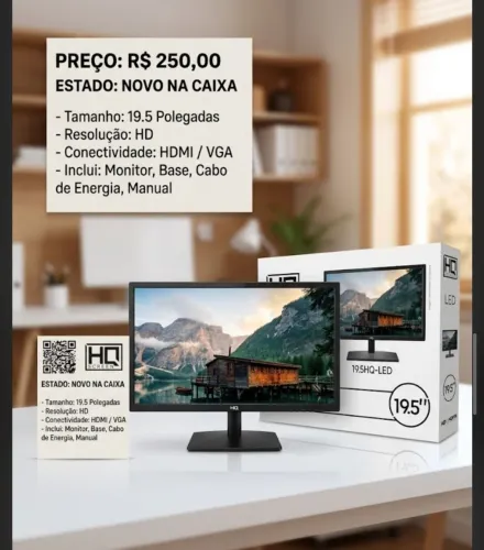 Monitor LED 19.5" HQ Screen - 19.5HQ-LED (HDMI/HD) -SEMI NOVO Na Caixa