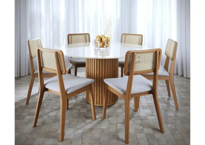 Mesa De Jantar 1,35 Com 6 Cadeiras De Tela NOVO