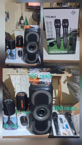 Caixa de som aparte 65.reais e microfone sem fio 180.reais