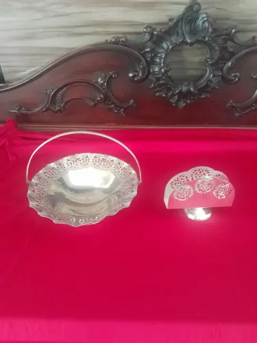 Cesta e porta quadanapos banhado a prata