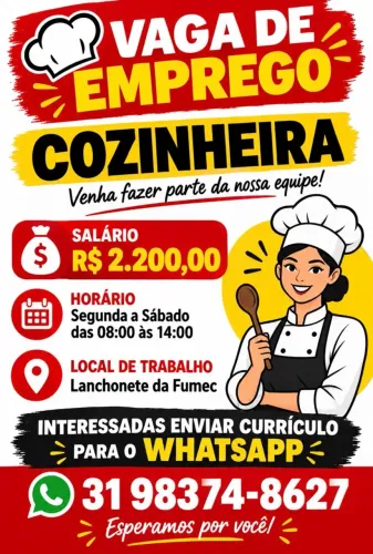 Contrata-se cozinheira (o) com experiência.