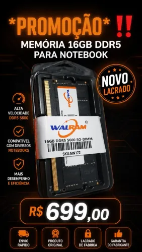 Memória 16Gb DDR5 (NOVO) Temos outras opções (consulte)