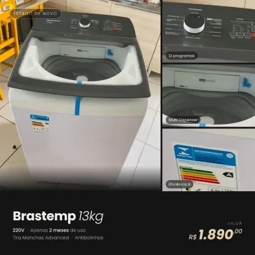 Máquina de Lavar Brastemp 13kg 220V - Estado de novo, 2 meses de uso