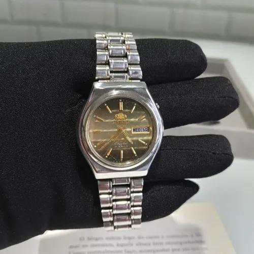 Relógio Orient Automático  03 Estrelas - Mostrador Verde Musgo Com Listras 36mm