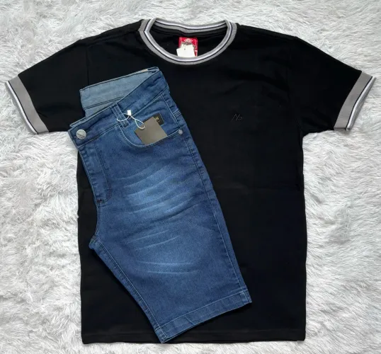 Kit Camisa Suedine e Bermuda Jeans 