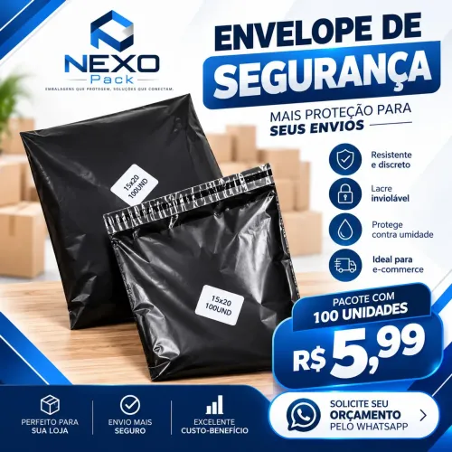 Envelope de Segurança 15X20 Preto - 100 unidades