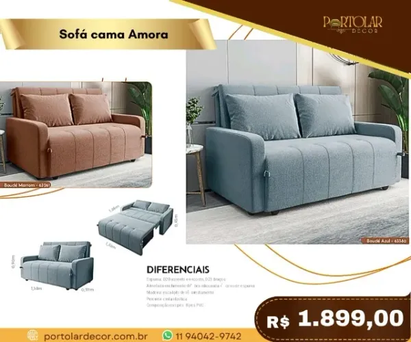 Sofá cama Amora, a pronta entrega
