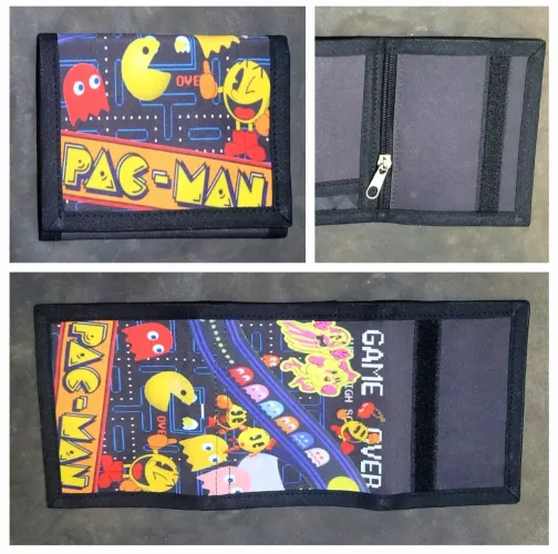 Carteira games antigos retrô pac man com velcro estilo anos 80 e 90