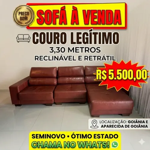 Sofá de Couro Legítimo 3,30m | Reclinável e Retrátil | Oportunidade