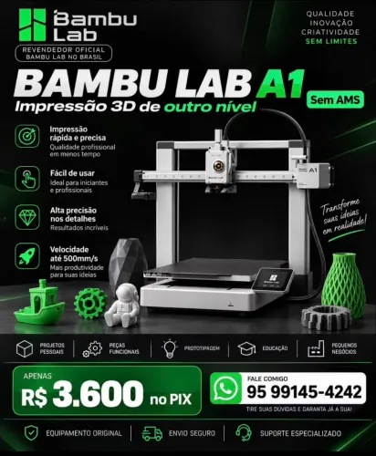 Pronta entrega! Impressora 3D Bambu Lab A1 sem AMS