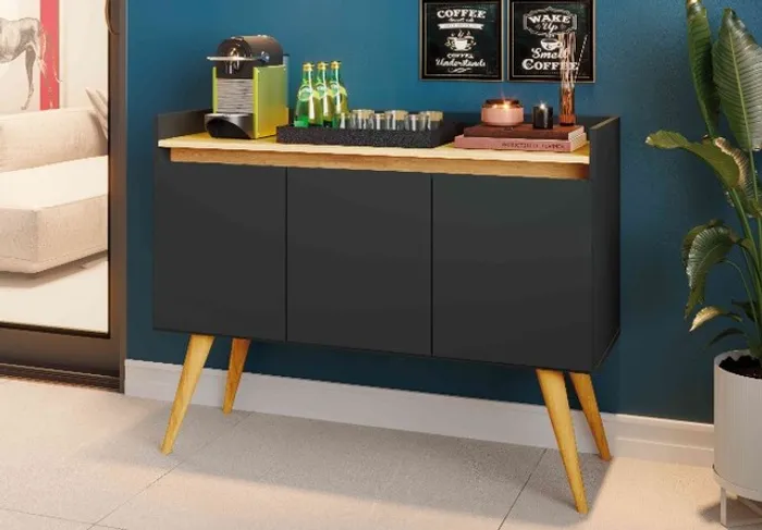 Buffet Gold 3P Preto.Mel Até 12x - Frete Grátis