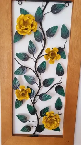 Quadro com galho de rosas Ferro 80cm