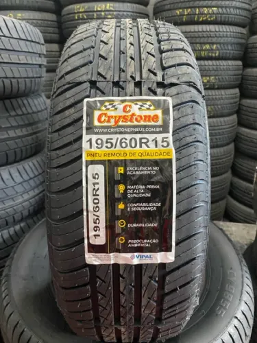 Pneu 195/60r15 remolde novo Crystone 100% borracha vipal 