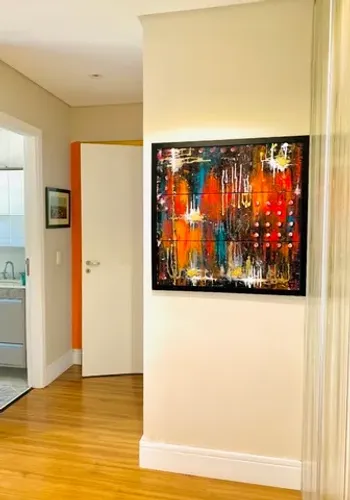 Quadro abstrato com folhas de ouro