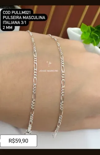Pulseira Masculina Italiana 3/1 2mm Prata