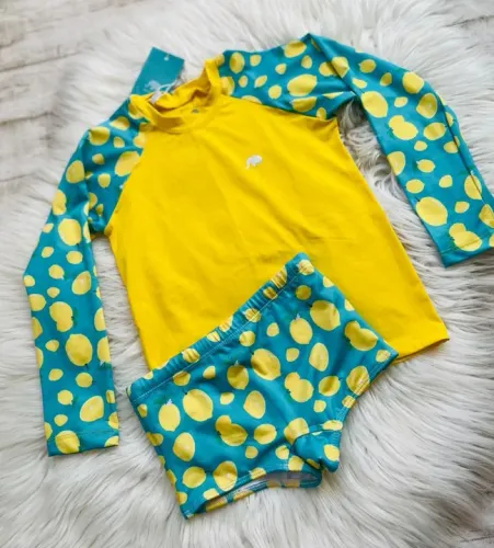 Conjunto de roupa de praia infantil - Menino - Amarelo e Azul