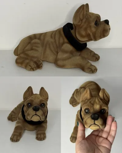 Estátua Decoração Vintage Buldogue Francês Cachorro balança a cabeça antigo bibelô grande