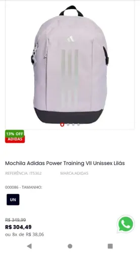 Mochila Adidas Power Training VII unissex <br>Mochila Adidas Power Training VII Unissex Lilás