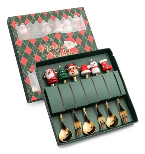Conjunto Talheres Dourado Para Natal Aço Inox Garfo E Colher Dourado