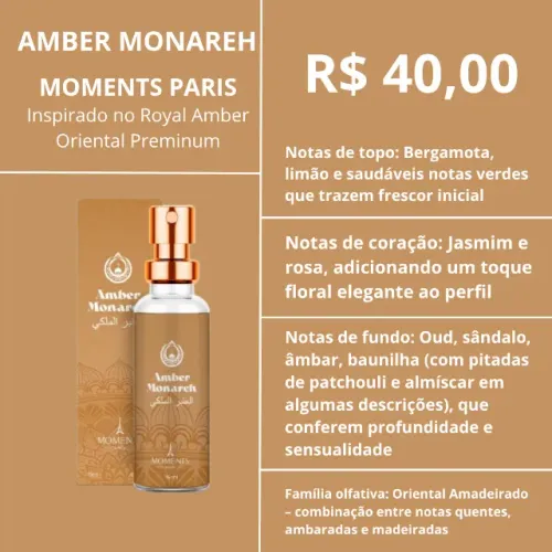 Perfume Unissex Amber Monarhe Moments Paris - 15 ml