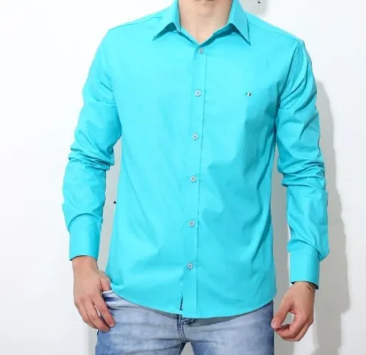 Oferta Exclusiva Camisa Social Manga Longa Azul Turquesa
