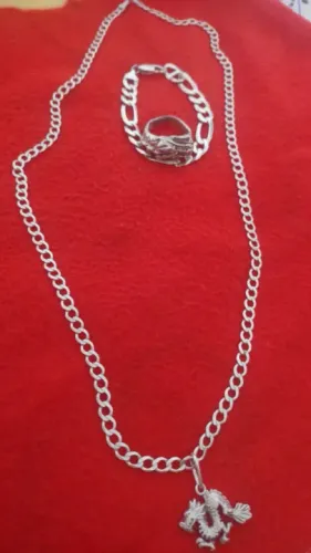 Prata 925 corrente com pingente de dragão indiano ,e dedeira indiana dragao