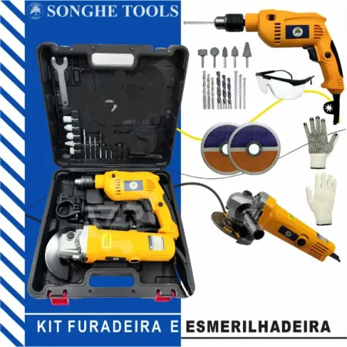 Kit Esmerilhadeira/Lixadeira 860w e Furadeira/Parafusadeira 860w Com Maleta 25 Peças