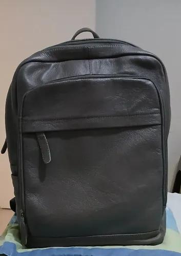 Mochila de Couro legítimo Cinza Escuro