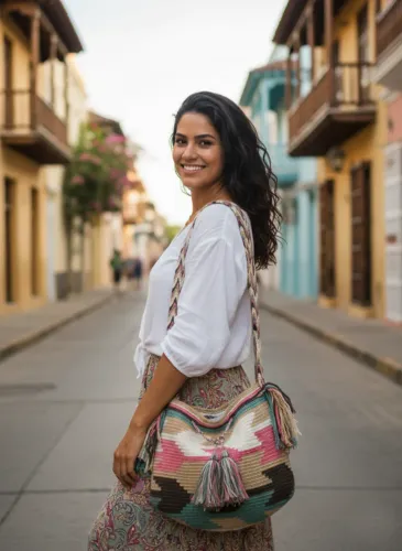 Bolsa Feminina Colombiana Média, Estilo Geométrico - Wayuu