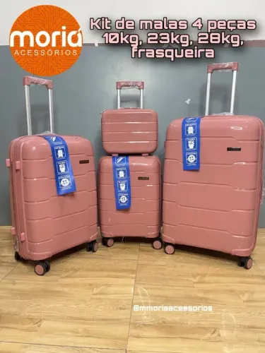 Kit de malas Rosa, 4peças 10kg, 23kg, 28kg com frasqueira Linha premium polipropileno e Ca