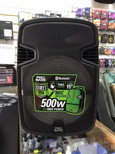 Caixa de Som PRO BASS Street 15 500W RMS USB BT com Bateria Recarregável