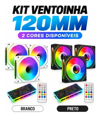 KIT 3 FANS E CONTROLADORA PRETA OU BRANCA 