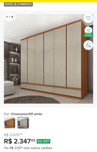 Guarda roupa casal 6 portas  9 gavetas Toquio