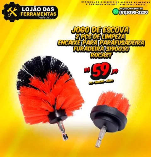 Jogo de Escova 2 Pçs de Limpeza Encaixe Para Parafusadeira Furadeira 3190030 Rocast