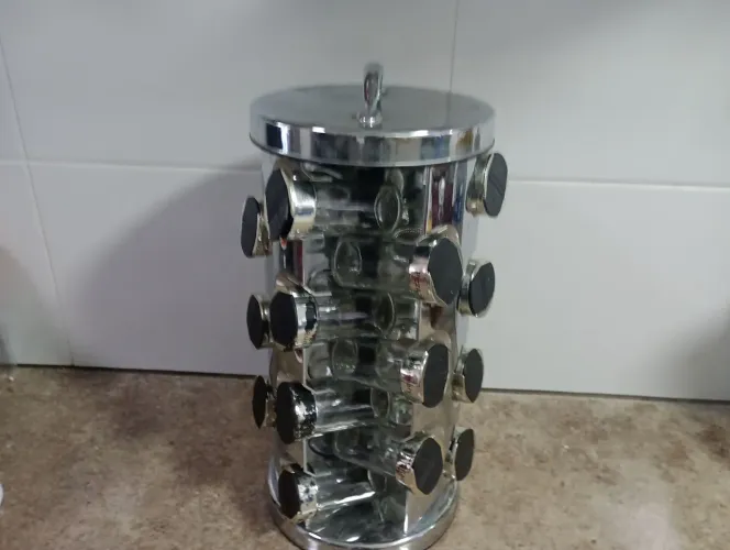 Porta tempero giratório 21 peças de vidro, suporte inox
