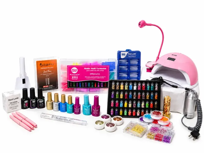 Kit Completo para Alongamento de Unhas em Gel + Cabine UV/LED e Acessórios