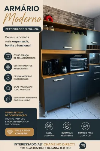 Cozinha Nesher Smart 05 Portas e 02 Gavetas com Nicho para Microondas e Adega