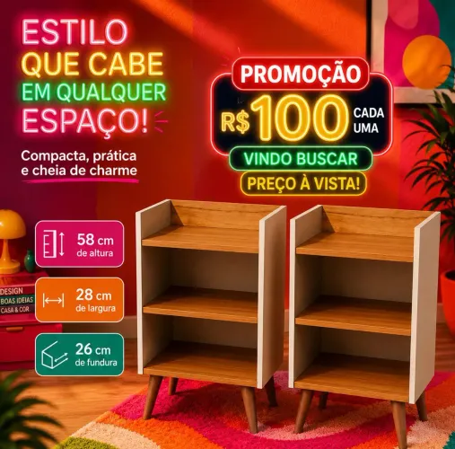 Kit mesas cabeceira com nicho organizador 