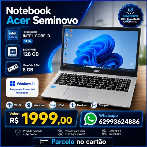 Notebook Acer Core I3 SSD Windows 11 Seminovo com Garantia