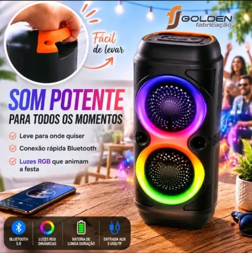 Caixa de Som Bluetooth 50W com LED RGB e Karaokê GF-BS01 ? Sua Festa em Qualquer Lugar!