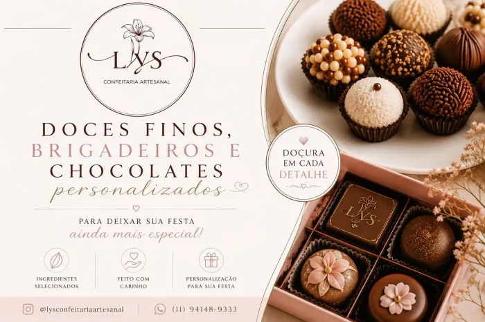 Doces finos, brigadeiros e chocolates personalizados
