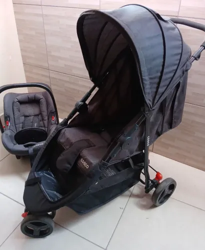 Carrinho e bebe conforto - Cosco Kids, Travel System Jetty Duo, Preto Mescla<br>
