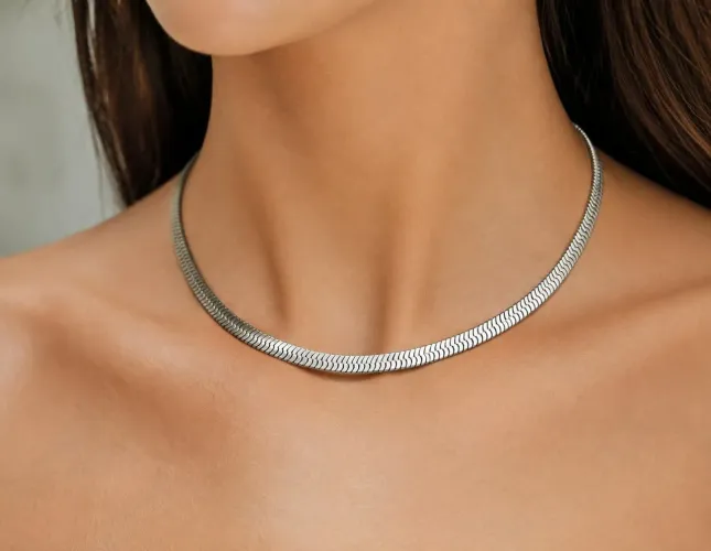 Conjunto colar e pulseira fita laminado aço Inoxidável